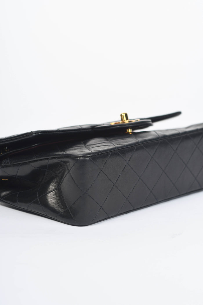 90s Chanel Black Lambskin Leather Classic Small Double Flap Bag with 24k GHW