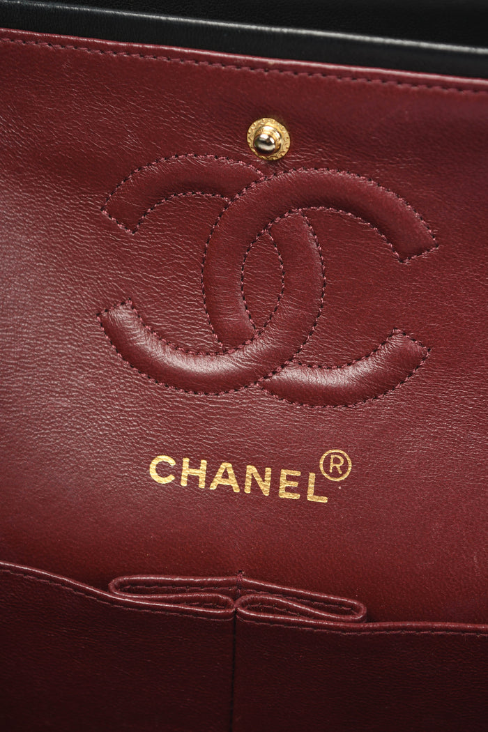 90s Chanel Black Lambskin Leather Classic Small Double Flap Bag with 24k GHW