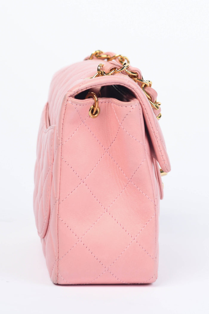 2000s Chanel Baby Pink Lambskin Leather Mini Square Flap with 24k GHW
