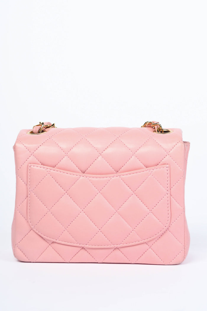 2000s Chanel Baby Pink Lambskin Leather Mini Square Flap with 24k GHW