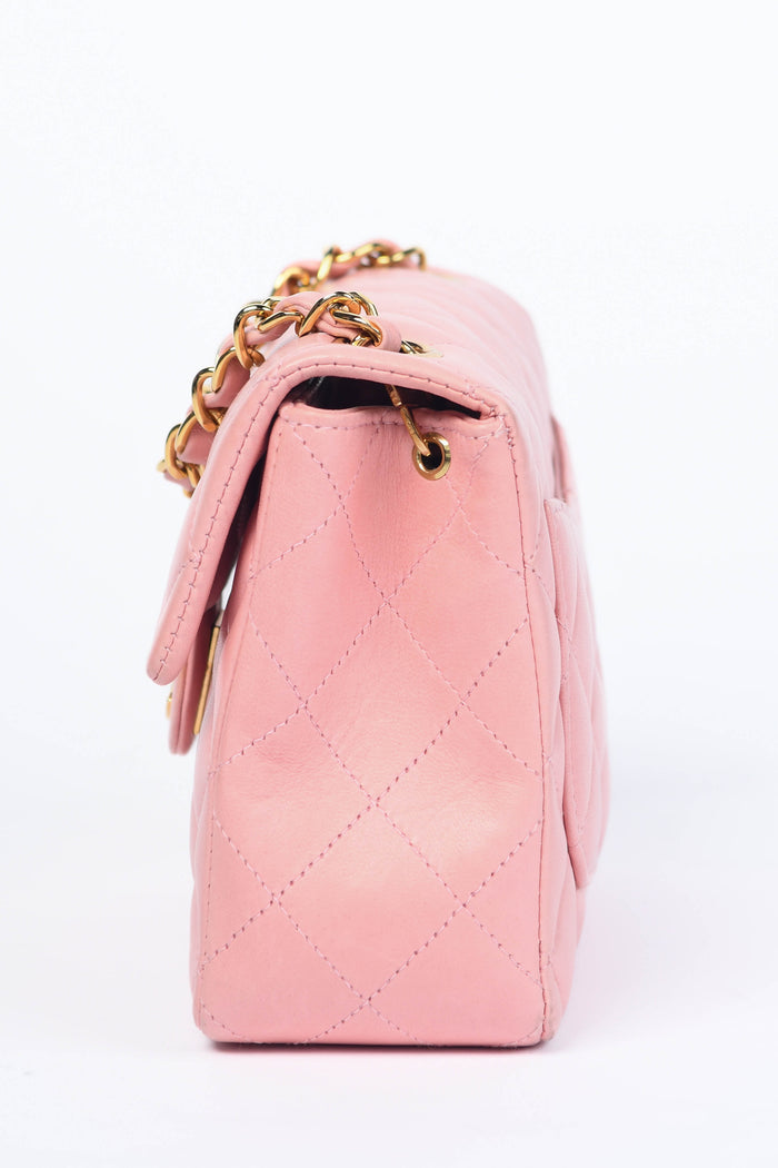 2000s Chanel Baby Pink Lambskin Leather Mini Square Flap with 24k GHW