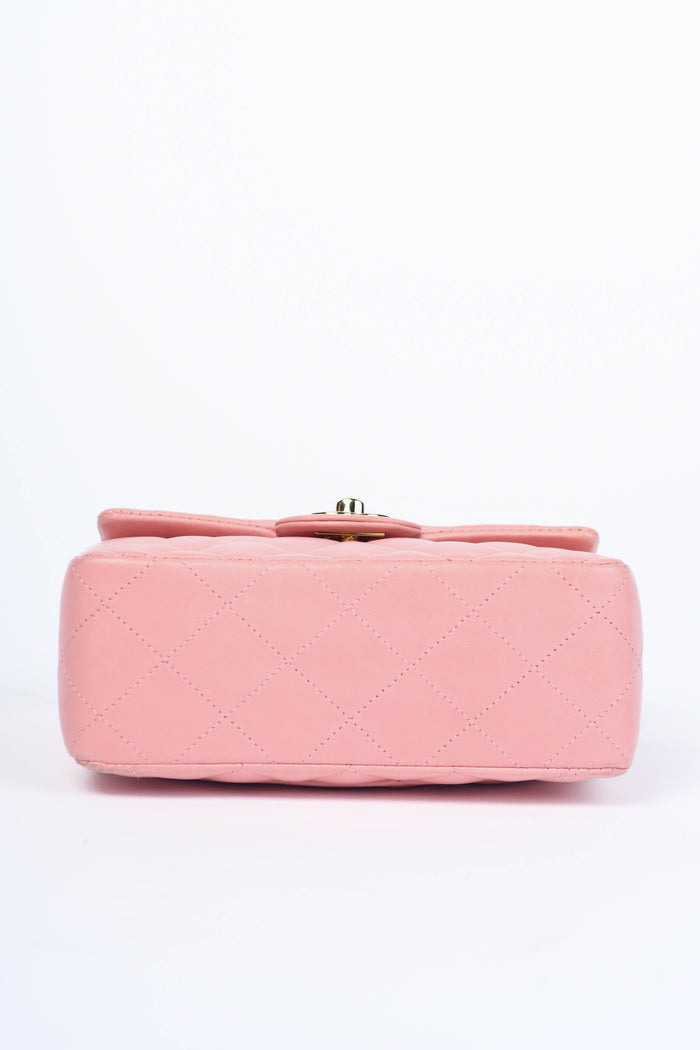 2000s Chanel Baby Pink Lambskin Leather Mini Square Flap with 24k GHW