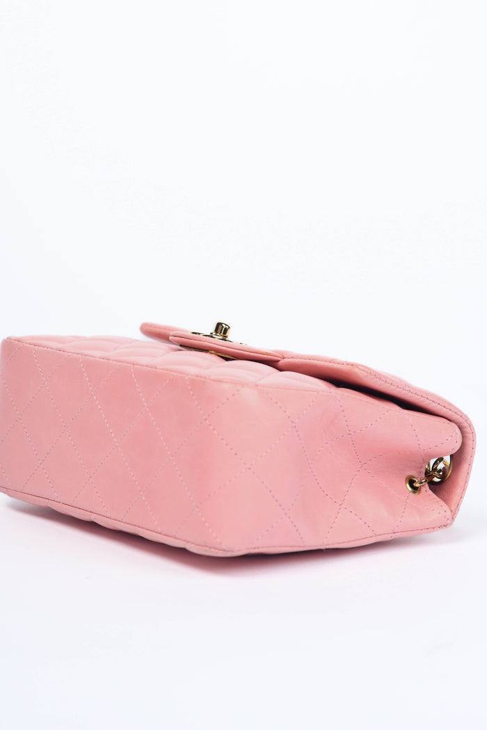 2000s Chanel Baby Pink Lambskin Leather Mini Square Flap with 24k GHW