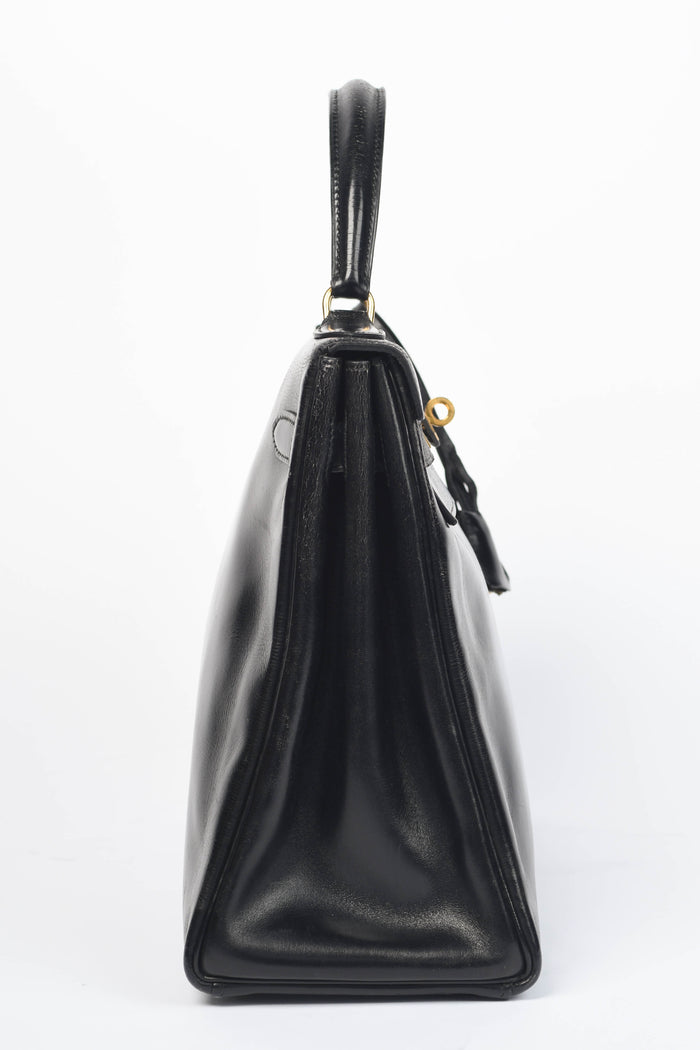 1980 Hermès Kelly 32cm in Retourne Black Box Leather GHW