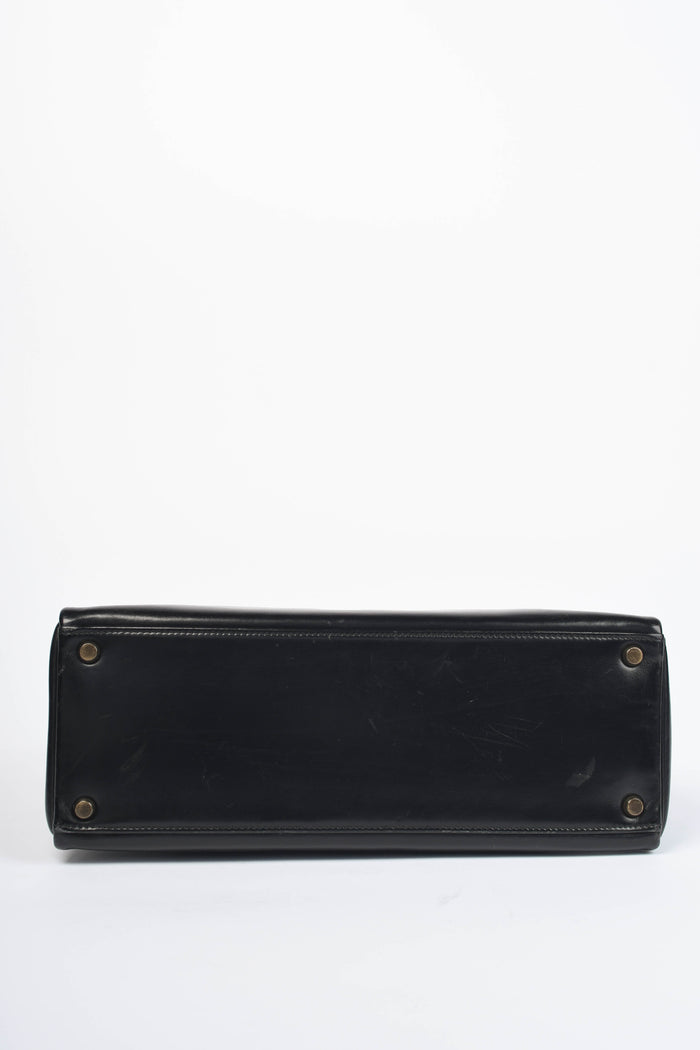 1980 Hermès Kelly 32cm in Retourne Black Box Leather GHW