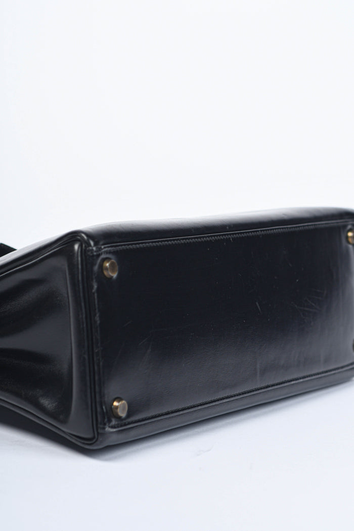 1980 Hermès Kelly 32cm in Retourne Black Box Leather GHW