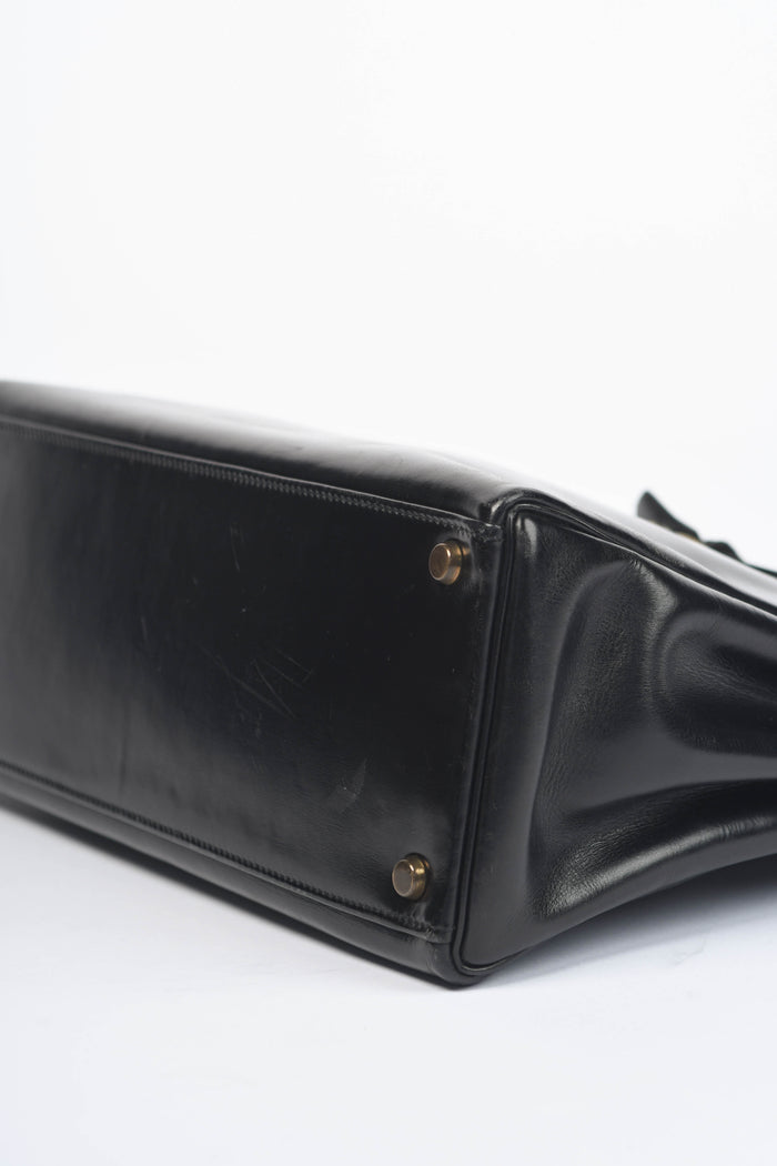 1980 Hermès Kelly 32cm in Retourne Black Box Leather GHW