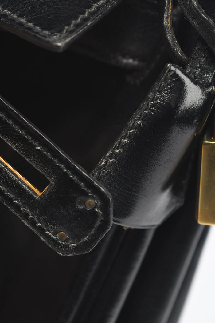 1980 Hermès Kelly 32cm in Retourne Black Box Leather GHW