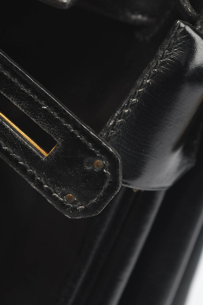 1980 Hermès Kelly 32cm in Retourne Black Box Leather GHW