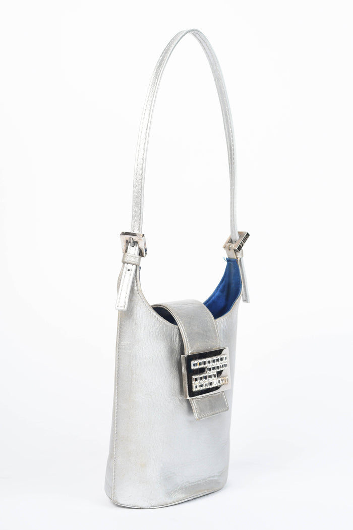 Vintage Fendi Silver Lambskin Leather Small Top Handle Bag