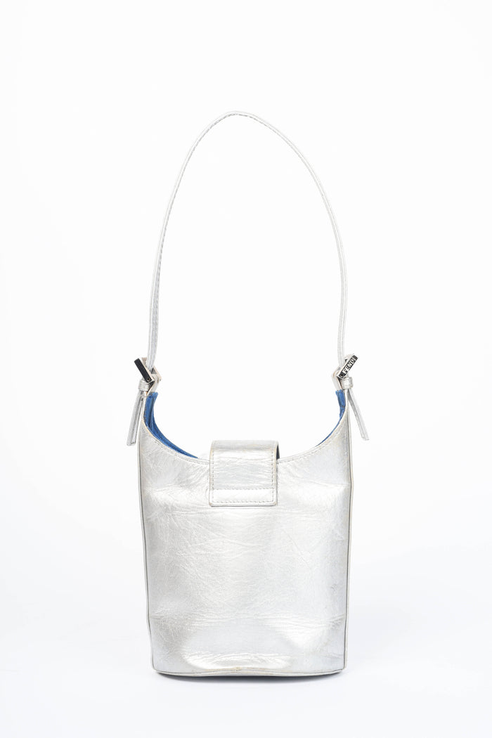 Vintage Fendi Silver Lambskin Leather Small Top Handle Bag