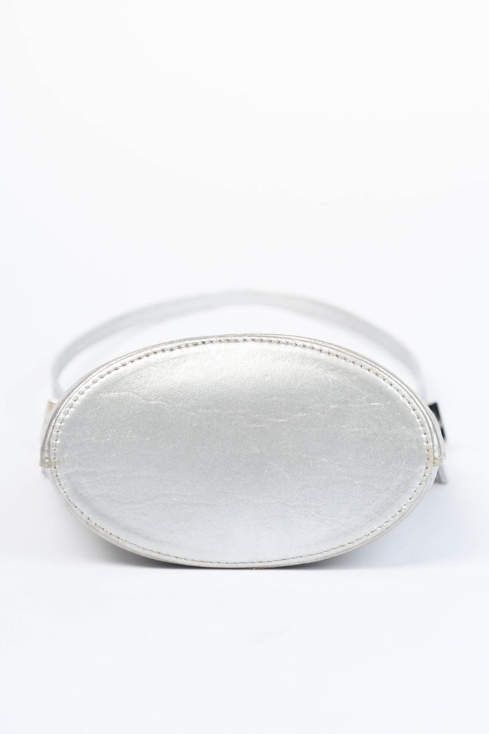 Vintage Fendi Silver Lambskin Leather Small Top Handle Bag