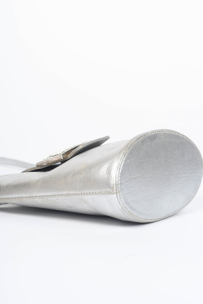 Vintage Fendi Silver Lambskin Leather Small Top Handle Bag