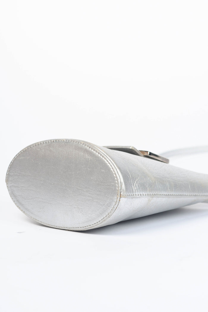 Vintage Fendi Silver Lambskin Leather Small Top Handle Bag