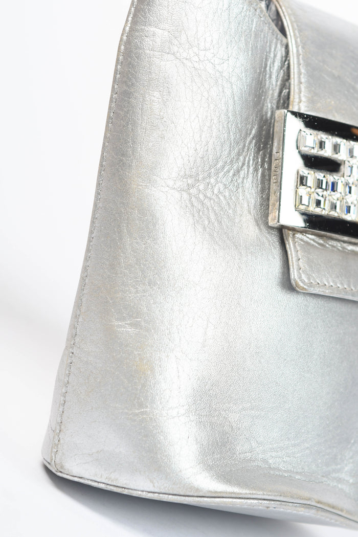 Vintage Fendi Silver Lambskin Leather Small Top Handle Bag