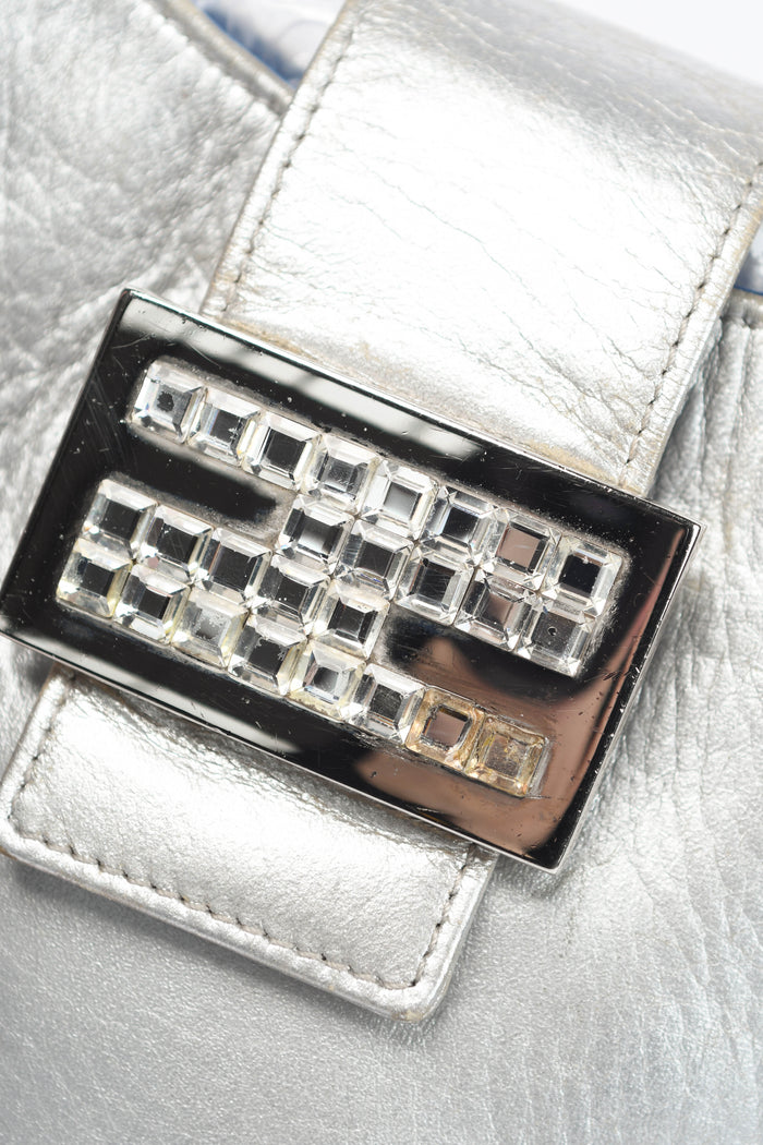 Vintage Fendi Silver Lambskin Leather Small Top Handle Bag