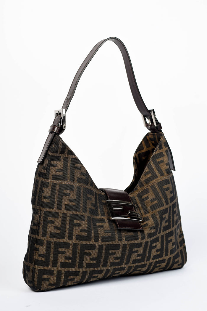 90s Fendi Zucca Canvas Shoulder Bag SHW