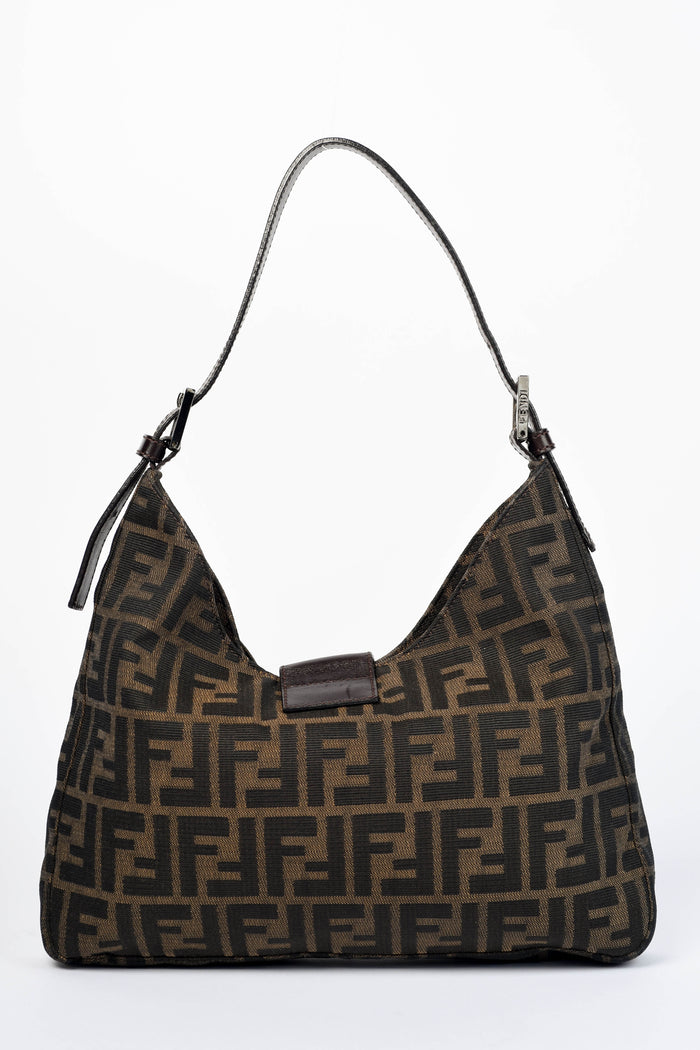 90s Fendi Zucca Canvas Shoulder Bag SHW