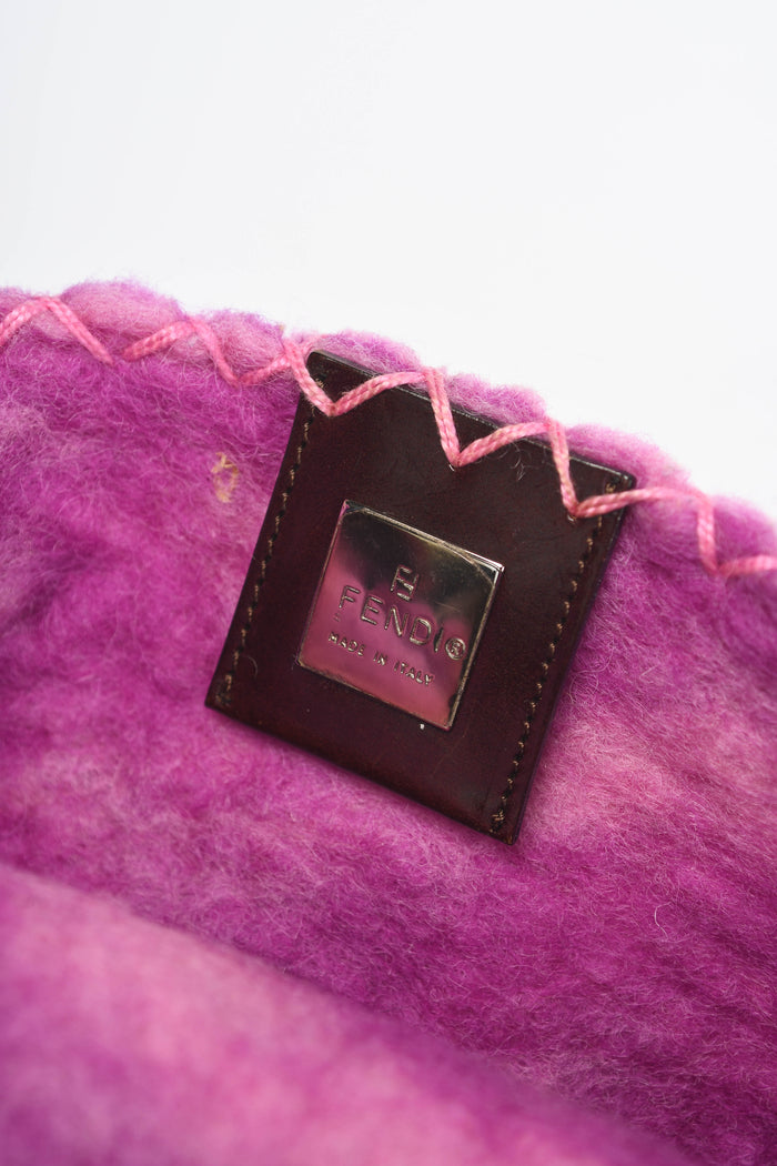 RARE Vintage Fendi Pink Felt Floral Appliqué Baguette Shoulder Bag