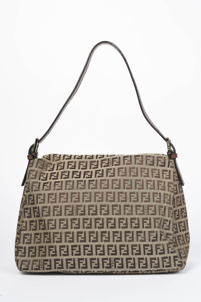 Vintage Fendi Brown Zucchino Mamma Baguette Shoulder Bag