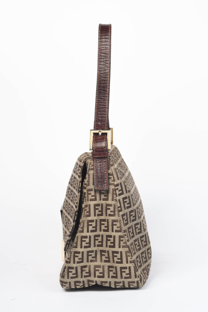 Vintage Fendi Brown Zucchino Mamma Baguette Shoulder Bag