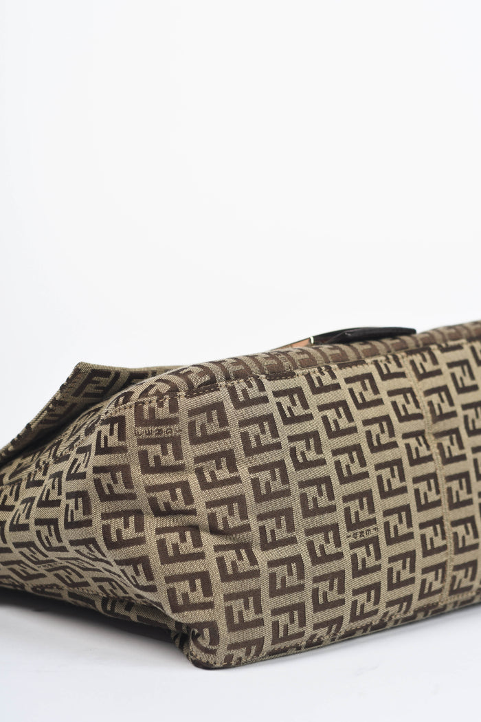 Vintage Fendi Brown Zucchino Mamma Baguette Shoulder Bag