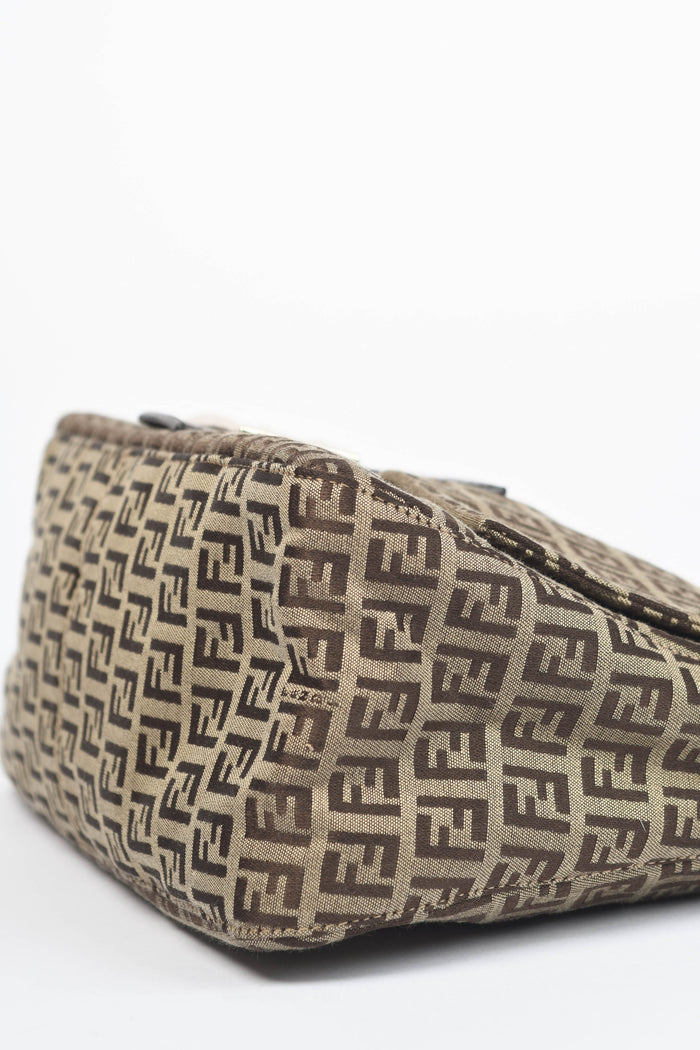 Vintage Fendi Brown Zucchino Mamma Baguette Shoulder Bag