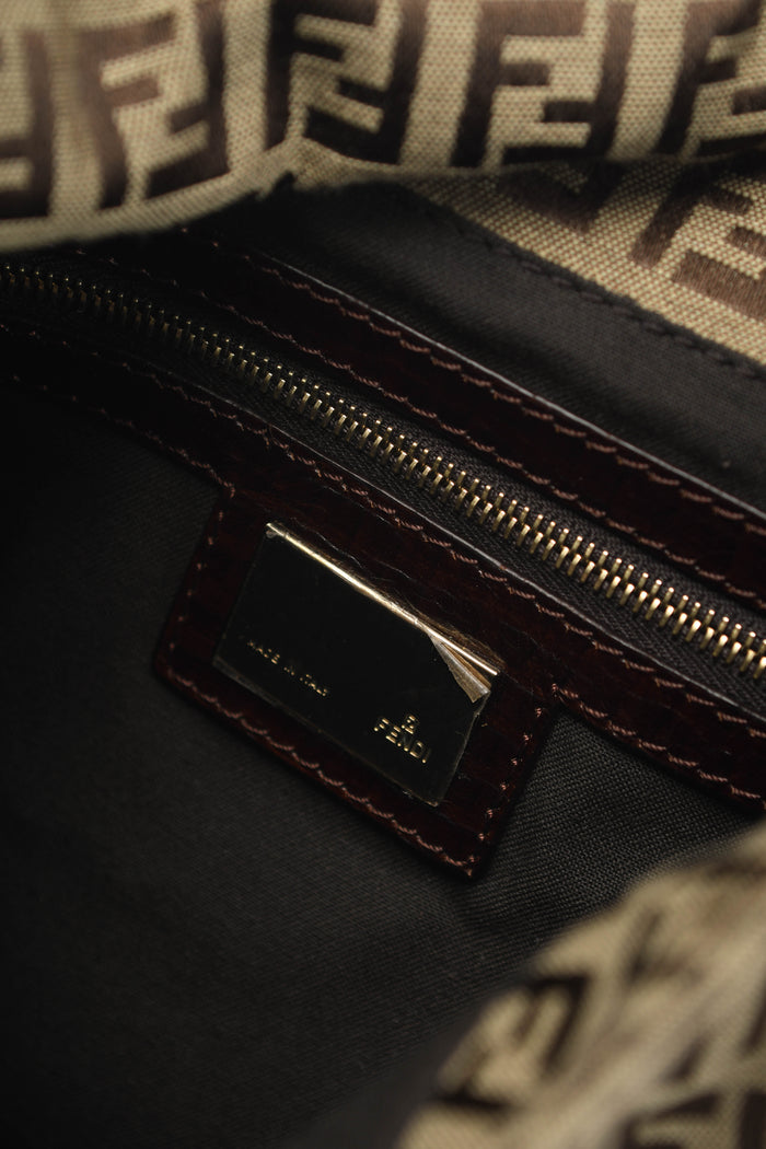 Vintage Fendi Brown Zucchino Mamma Baguette Shoulder Bag