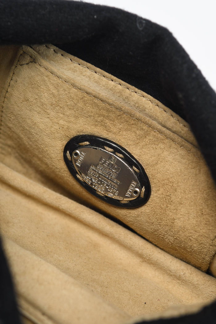 2000s Fendi Black Sequin & Embroidered Selleria Mini Mamma Baguette Bag