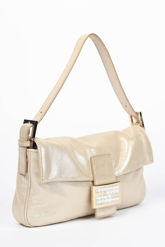 RARE 2000s Fendi Champagne Leather Baguette Shoulder Bag