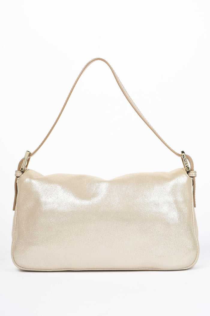 RARE 2000s Fendi Champagne Leather Baguette Shoulder Bag