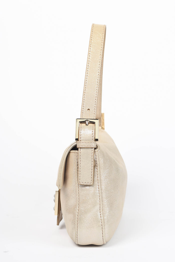 RARE 2000s Fendi Champagne Leather Baguette Shoulder Bag