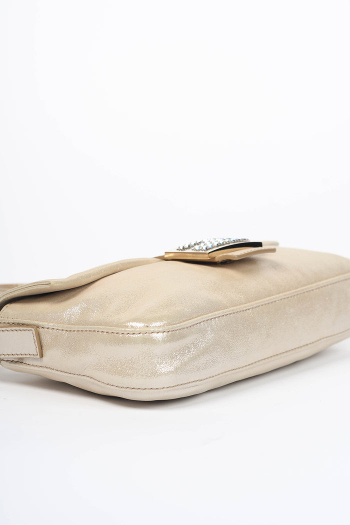 RARE 2000s Fendi Champagne Leather Baguette Shoulder Bag