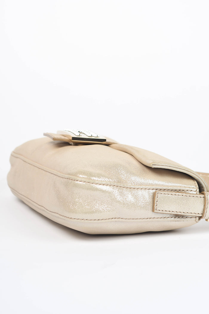 RARE 2000s Fendi Champagne Leather Baguette Shoulder Bag