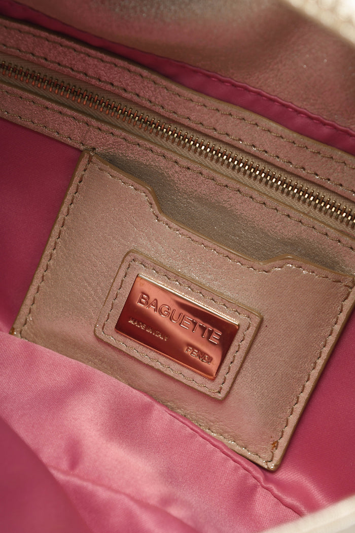 RARE 2000s Fendi Champagne Leather Baguette Shoulder Bag