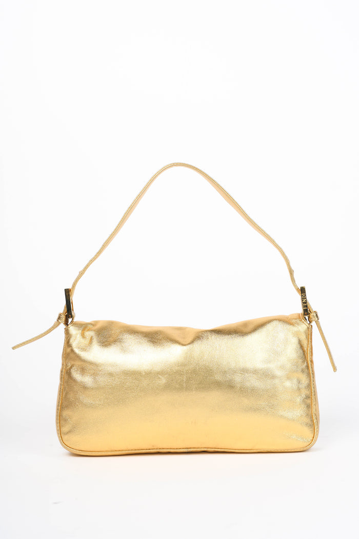 RARE Fendi Gold Lambskin and Crystal Baguette Shoulder Bag