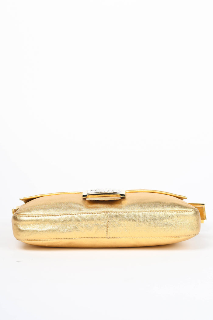 RARE Fendi Gold Lambskin and Crystal Baguette Shoulder Bag