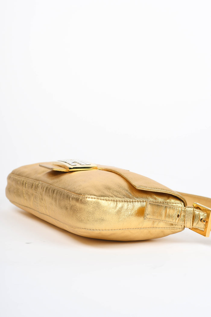 RARE Fendi Gold Lambskin and Crystal Baguette Shoulder Bag