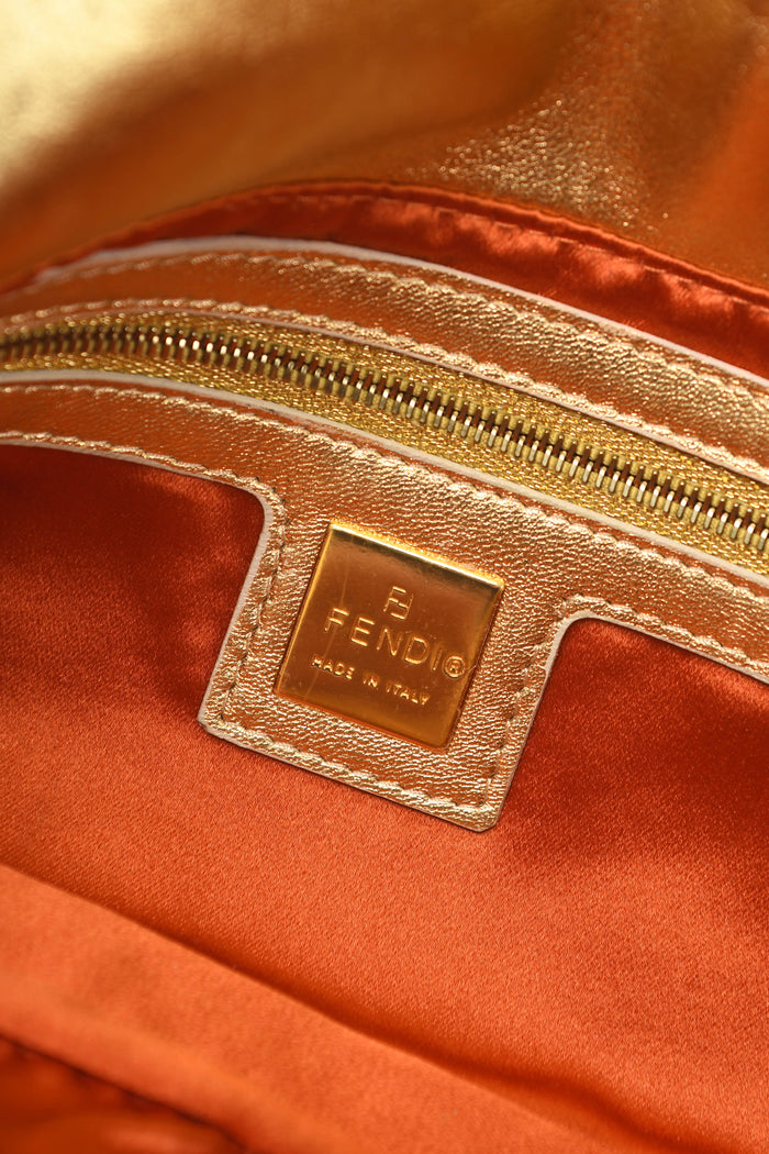 RARE Fendi Gold Lambskin and Crystal Baguette Shoulder Bag