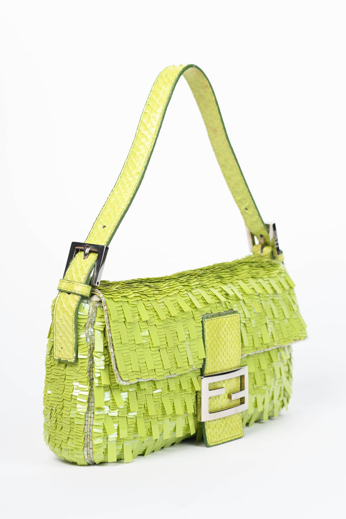 SUPER RARE Fendi Green Sequin Baguette Shoulder Bag