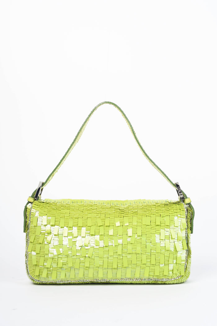 SUPER RARE Fendi Green Sequin Baguette Shoulder Bag