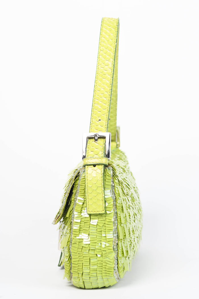 SUPER RARE Fendi Green Sequin Baguette Shoulder Bag