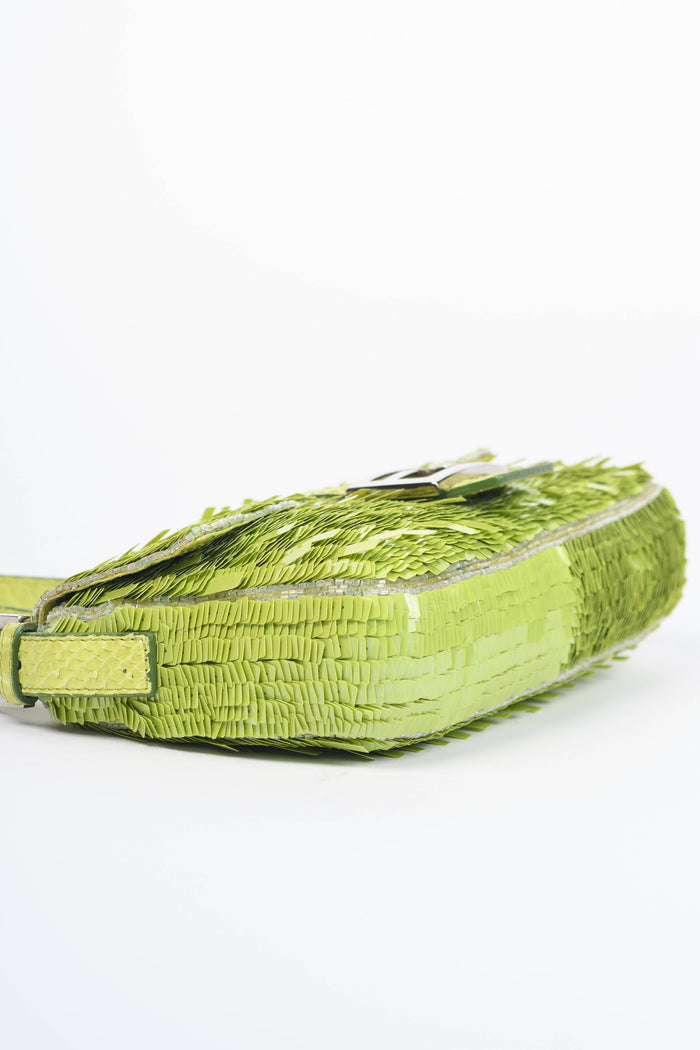 SUPER RARE Fendi Green Sequin Baguette Shoulder Bag