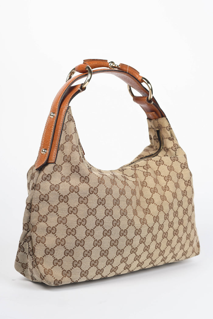 Vintage Gucci Monogram Horsebit Hobo Shoulder Bag