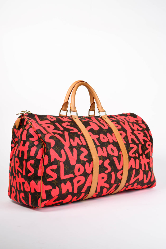 SUPER RARE Louis Vuitton x Stephen Sprouse Neon Pink Graffiti Keepall 50cm