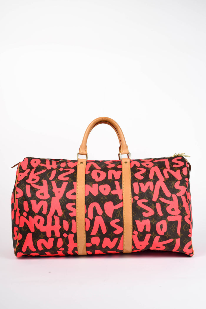 SUPER RARE Louis Vuitton x Stephen Sprouse Neon Pink Graffiti Keepall 50cm