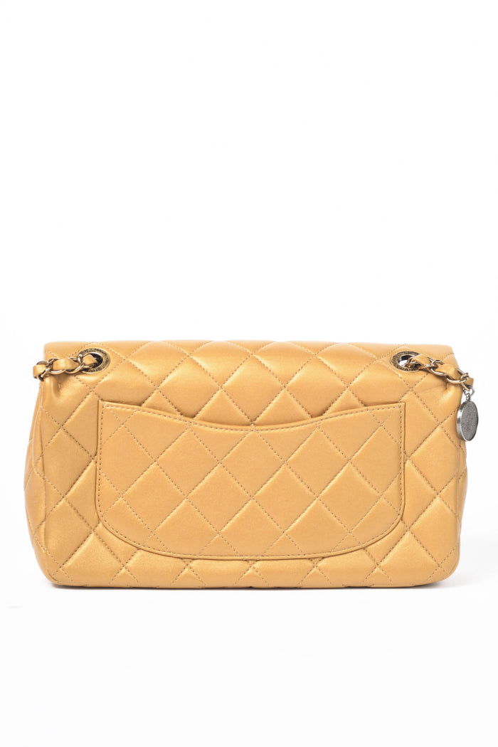 2014 Chanel Gold Leather Coin Medallion Medium Flap Shoulder Bag