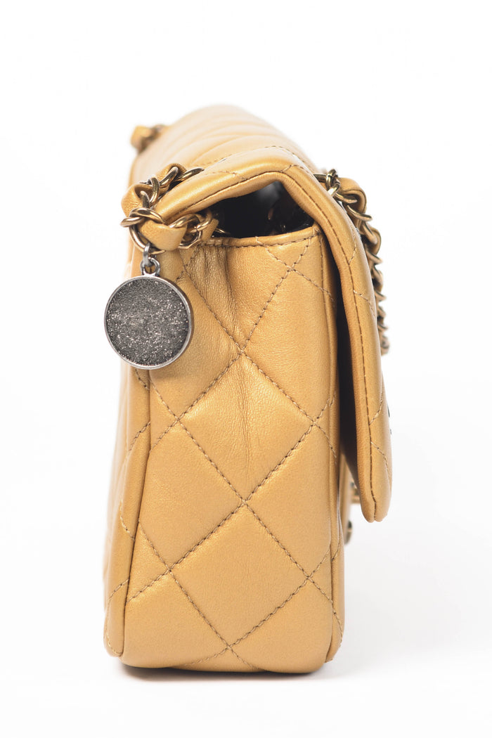 2014 Chanel Gold Leather Coin Medallion Medium Flap Shoulder Bag