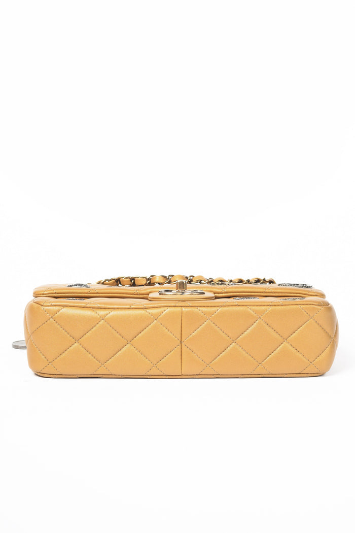 2014 Chanel Gold Leather Coin Medallion Medium Flap Shoulder Bag