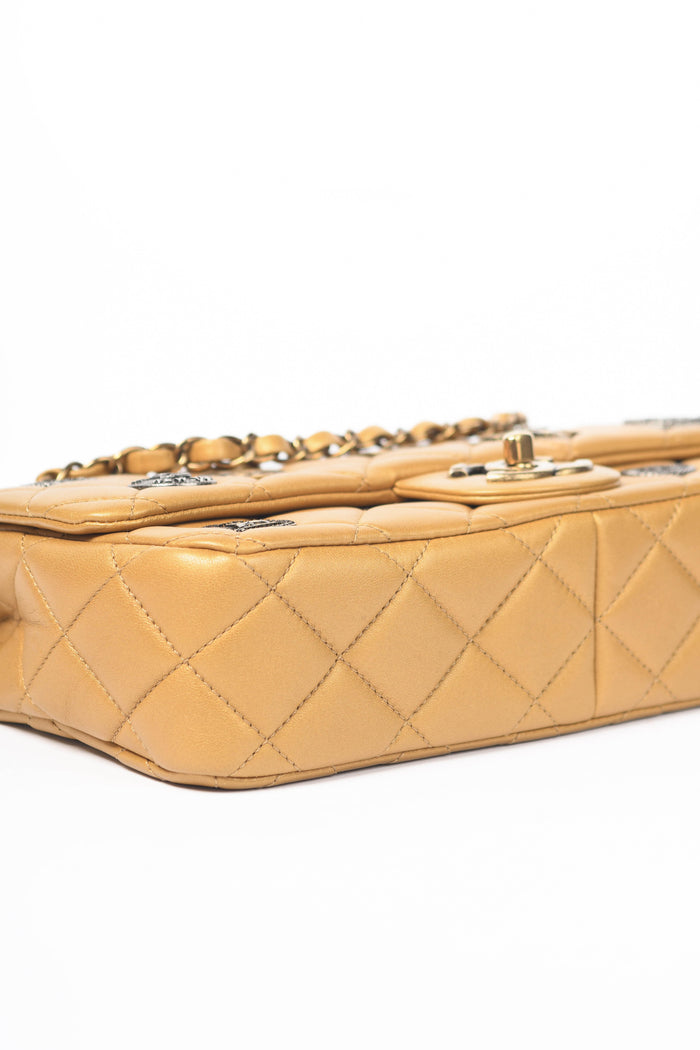 2014 Chanel Gold Leather Coin Medallion Medium Flap Shoulder Bag